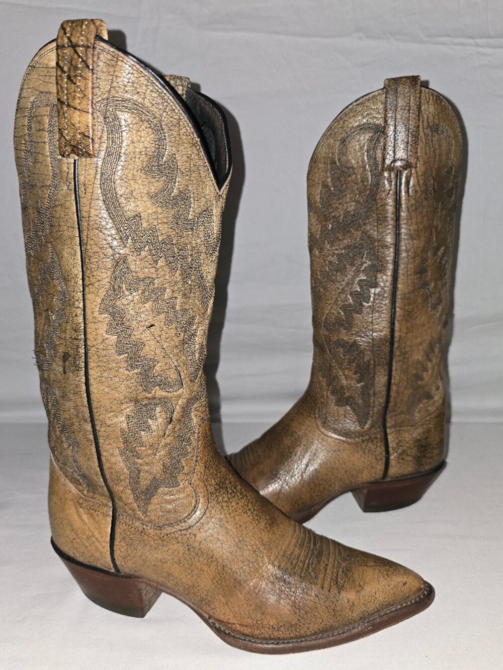 Panhandle Slim 3030 Vintage Tan Leather Western Cowgirl Boots Women's Size 7 B